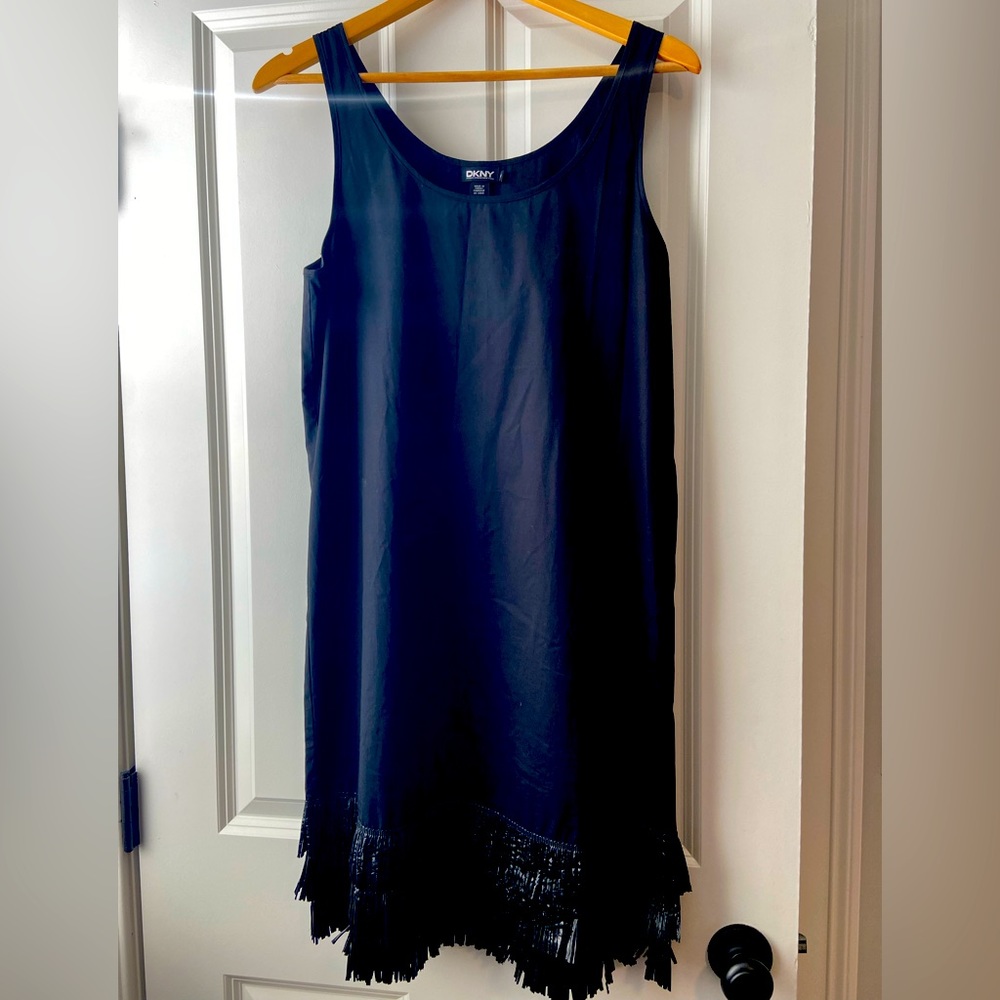 DKNY Black Fringed Hem Dress